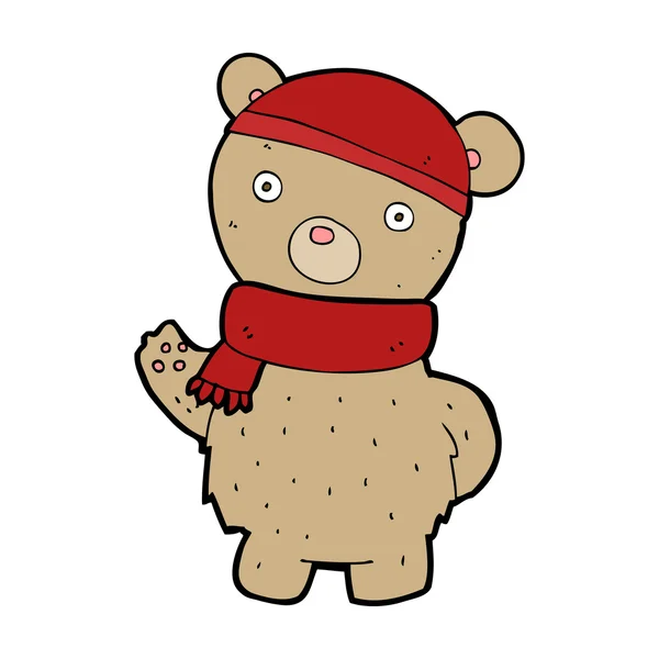 Cartoon teddybeer in winter muts en sjaal — Stockvector