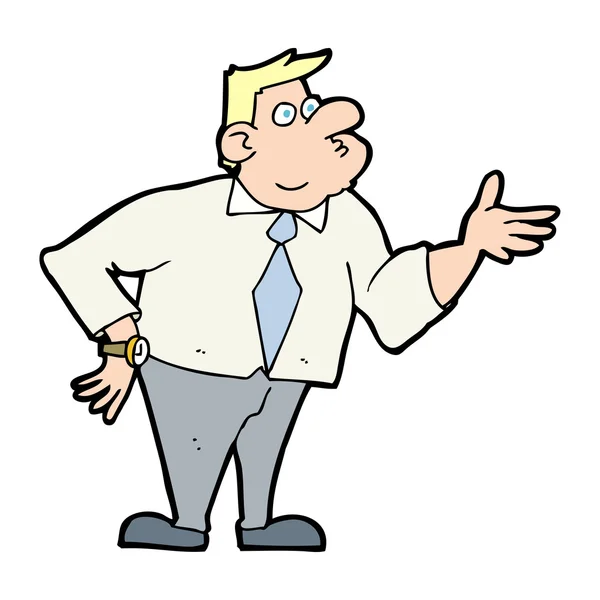 Hombre de negocios de dibujos animados haciendo una pregunta — Vector de stock