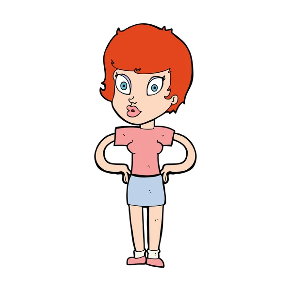 Mujer de dibujos animados con las manos en las caderas — Vector de stock
