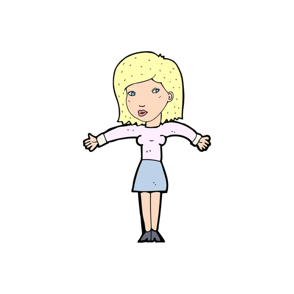 Cartoon vrouw shrugging schouders — Stockvector