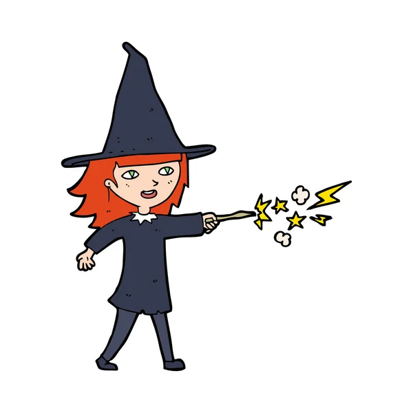 Cartoon witch girl casting spell — Stock Vector
