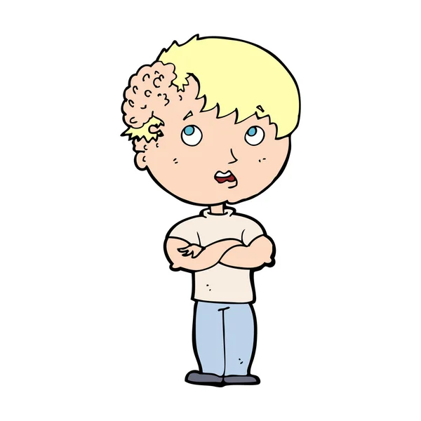 頭の上で成長している漫画少年 — ストックベクタ