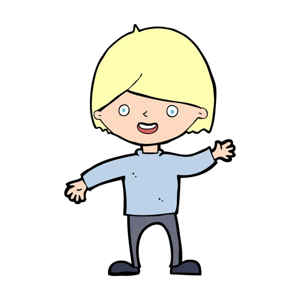 手を振っている少年を漫画します。 — ストックベクタ