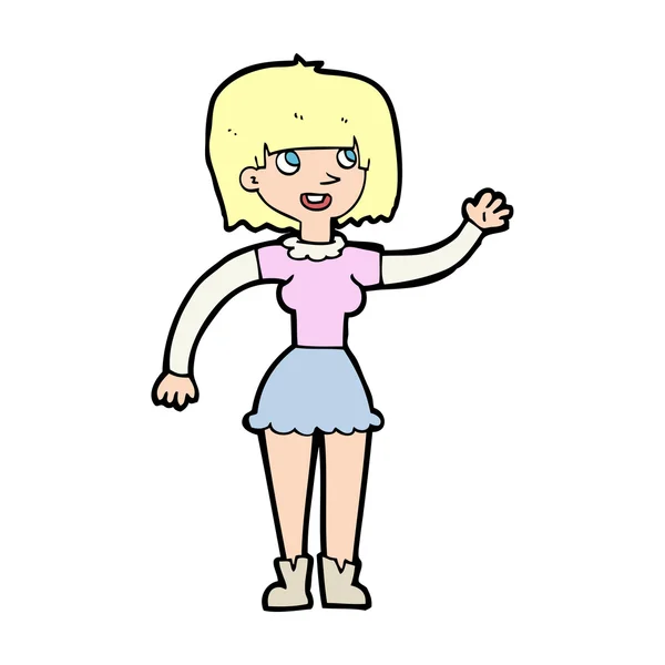 Gadis kartun melambaikan tangan - Stok Vektor