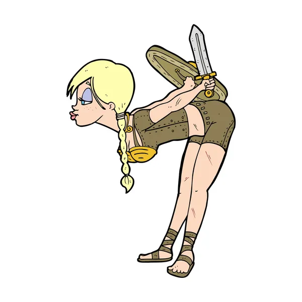 漫画のバイキングの女の子弓 — ストックベクタ