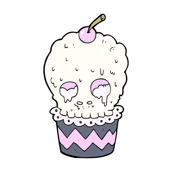 Spooky skalle cupcake cartoon — Stock vektor
