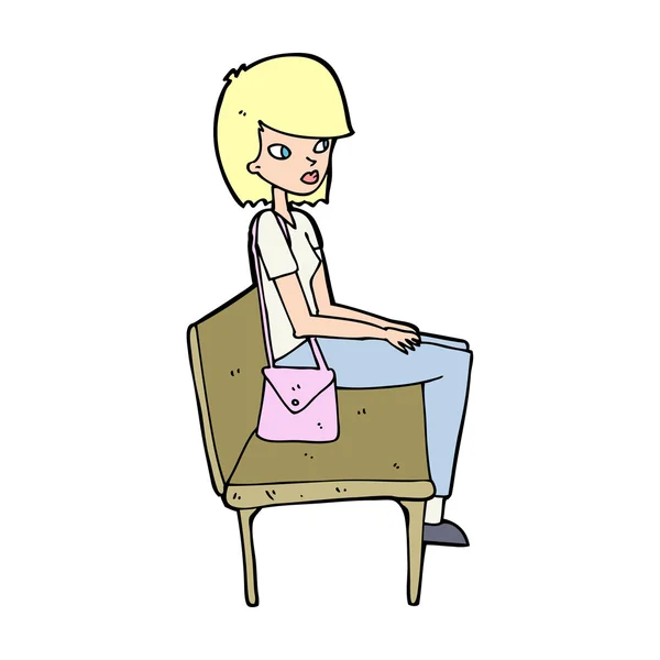 Cartoon-Frau sitzt auf Bank — Stockvektor