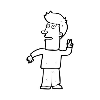 Çizgi filmci barış işareti yapıyor.