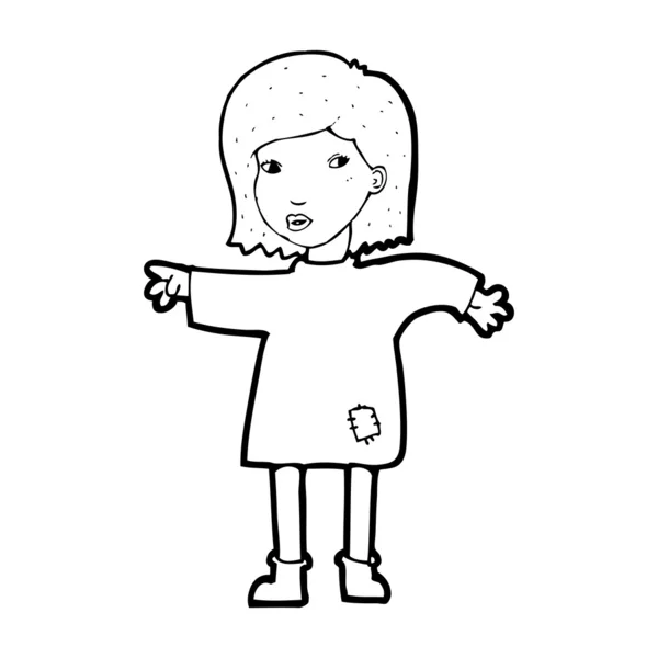Karikatur Frau in geflickter Kleidung — Stockvektor