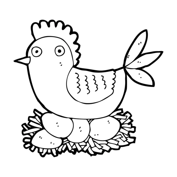 Poule de dessin animé sur oeufs — Image vectorielle