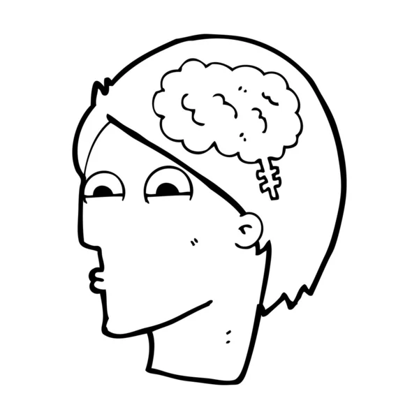 Cabeza de dibujos animados con símbolo cerebral — Vector de stock