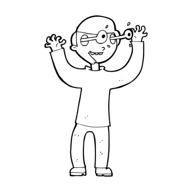 Kafasından fırlayan gözleri olan çizgi film adamı.