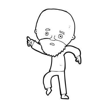 Çizgi film endişeli yaşlı adamın işaret ettiği