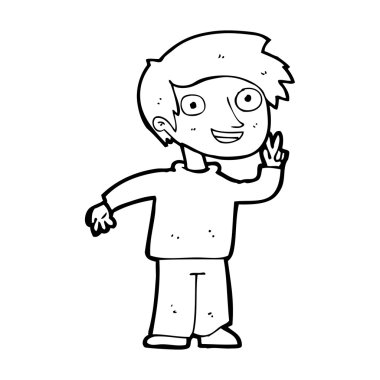 Çizgi film çocuğu fotoğraf için poz veriyor.