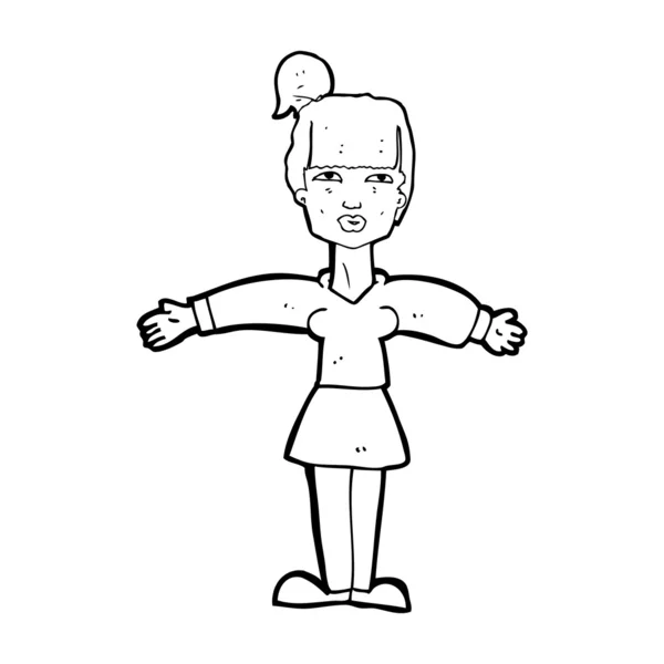 Cartoon vrouw shrugging schouders — Stockvector