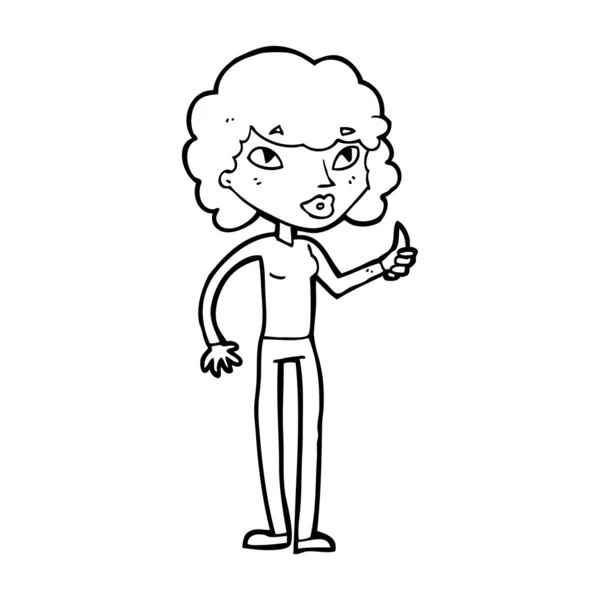 Kreslená žena dává palce nahoru symbol — Stockový vektor
