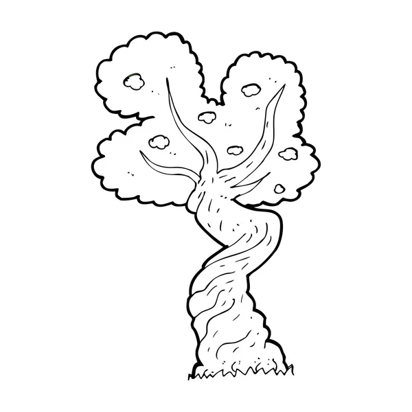 Dibujos animados retorcido viejo árbol — Vector de stock