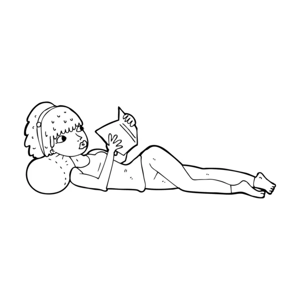 Cartón bonita mujer leyendo libro — Archivo Imágenes Vectoriales