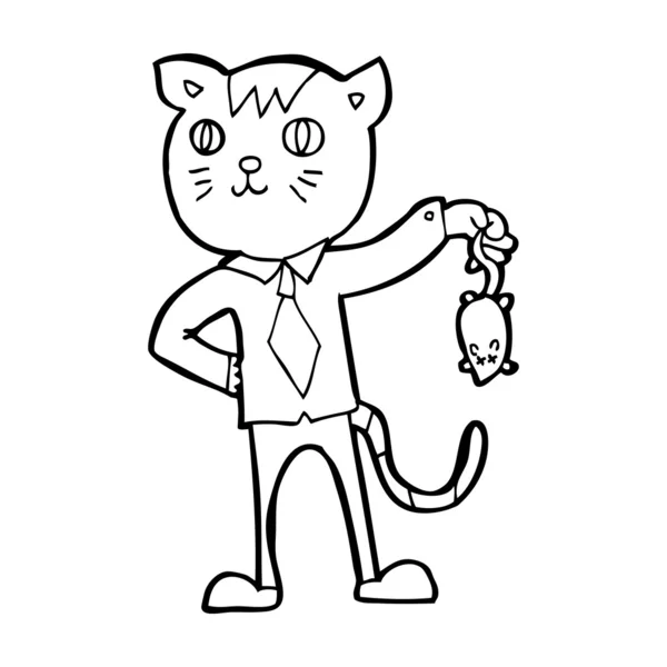 Desenho animado gato de negócios com mouse morto — Vetor de Stock