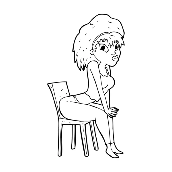 漫画の女性が椅子にポーズをとって — ストックベクタ
