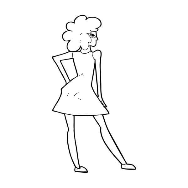 Cartoon mulher posando no vestido — Vetor de Stock