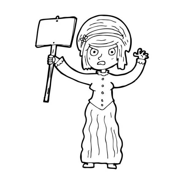 Cartoon vicorian mulher protestando — Vetor de Stock