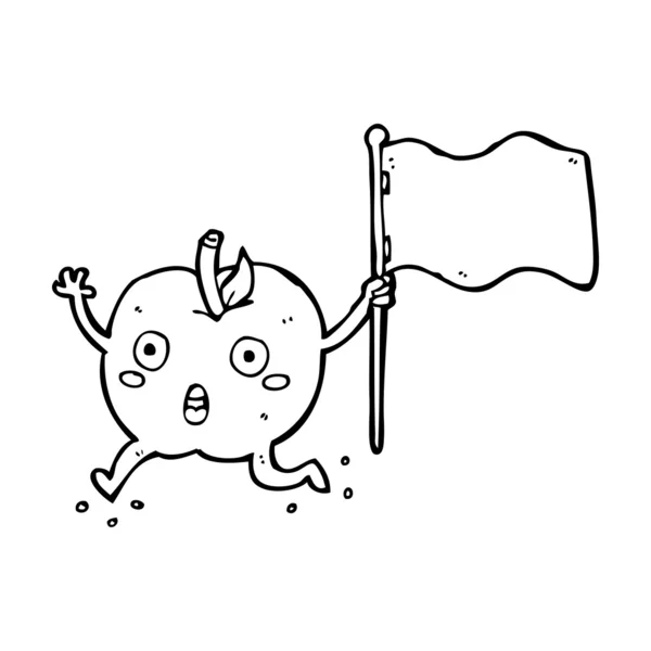 Dibujos animados manzana divertida con bandera — Vector de stock