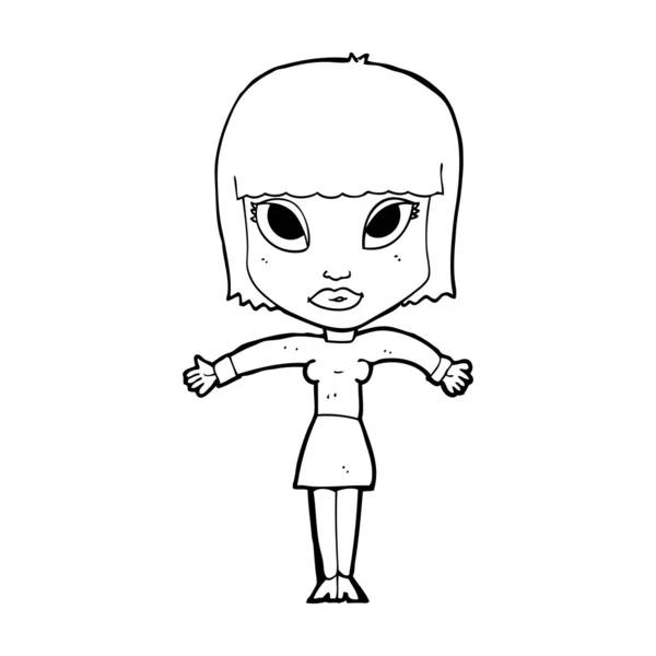 Mujer de dibujos animados encogiéndose de hombros — Vector de stock