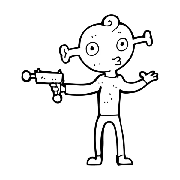 Cartoon alien with ray gun — Stock Vector