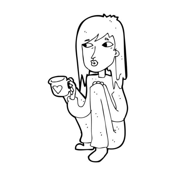 Mujer de dibujos animados sentado con taza de café — Archivo Imágenes Vectoriales