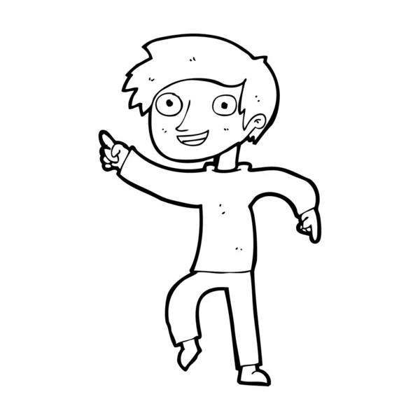 Cartone animato ragazzo felice che indica — Vettoriale Stock