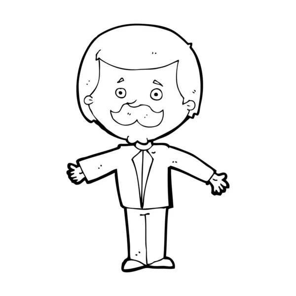 Hombre bigote de dibujos animados con los brazos abiertos — Vector de stock