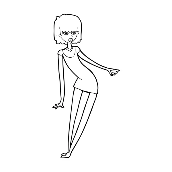 Femme dessin animé en robe penché — Image vectorielle