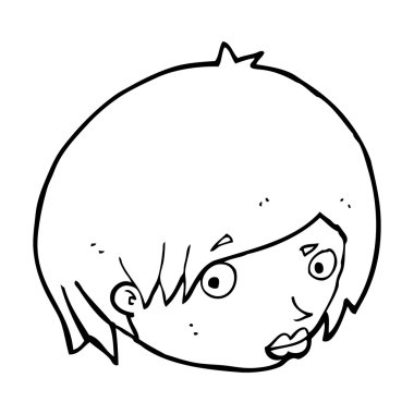 Kaşlarını kaldırmış çizgi film kadın yüzü.