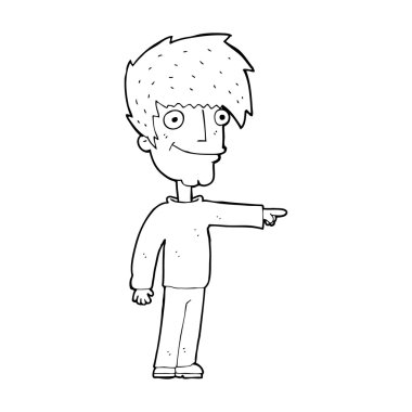 Çizgi film mutlu adam işaret ediyor.