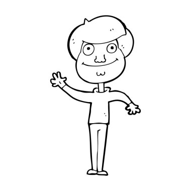 Çizgi film mutlu adam el sallıyor