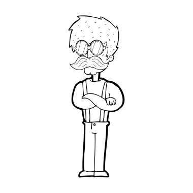 Çizgi filmdeki bıyıklı ve gözlüklü hippi.