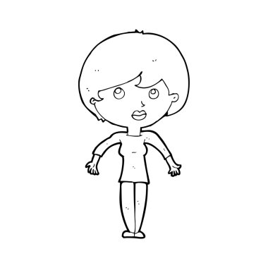 Çizgi filmdeki kadın omuzlarını silkiyor.