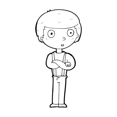 Çizgi filmdeki kolları katlanmış çocuk.