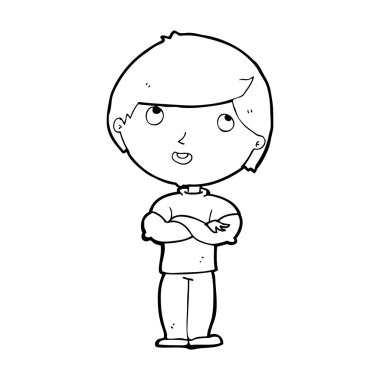 katlanmış kollu karikatür mutlu adam