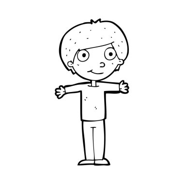 Çizgi filmdeki kolları açık mutlu çocuk