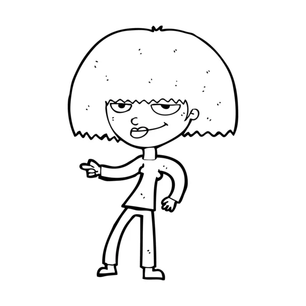 Cartone animato donna felice che indica — Vettoriale Stock