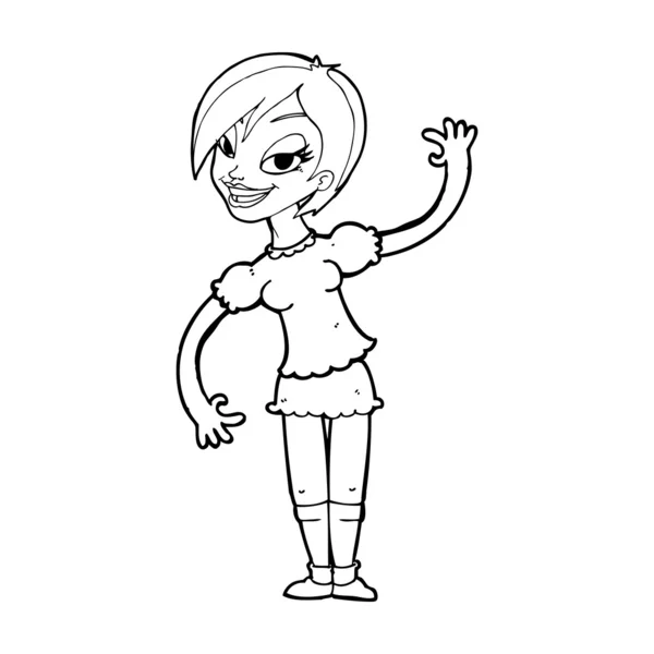 Chica de dibujos animados saludando — Vector de stock