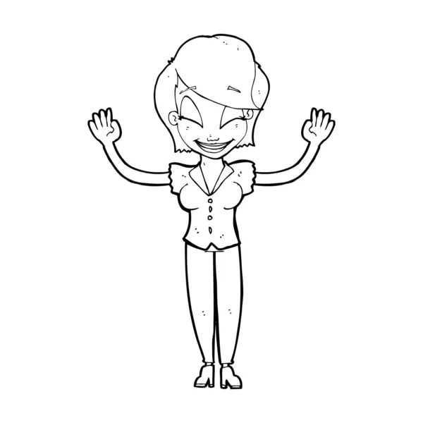 Dessin animé jolie femme avec les mains dans l'air — Image vectorielle
