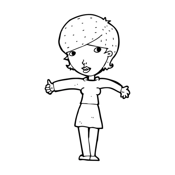 Mujer de dibujos animados dando pulgares hacia arriba símbolo — Vector de stock