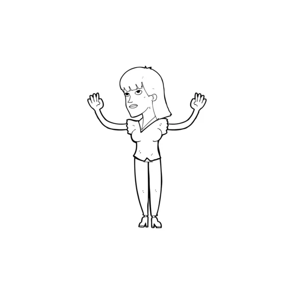 Mujer de dibujos animados lanzando manos en el aire — Vector de stock