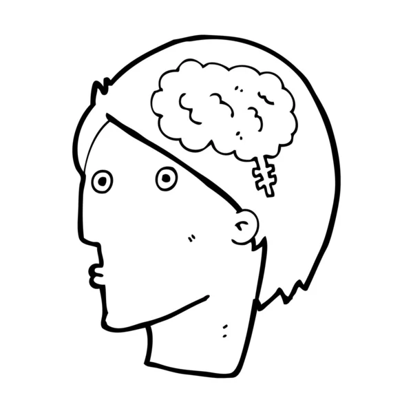 Hombre de dibujos animados con símbolo cerebral — Vector de stock