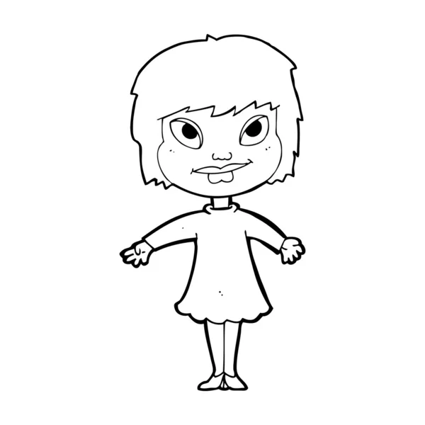 Chica de dibujos animados hombros encogiéndose de hombros — Vector de stock