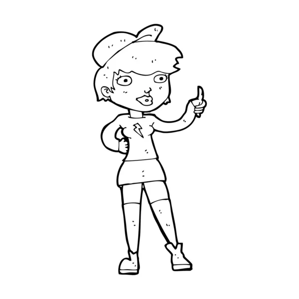 Kreslené bruslařka dívka dávat palce nahoru symbol — Stockový vektor