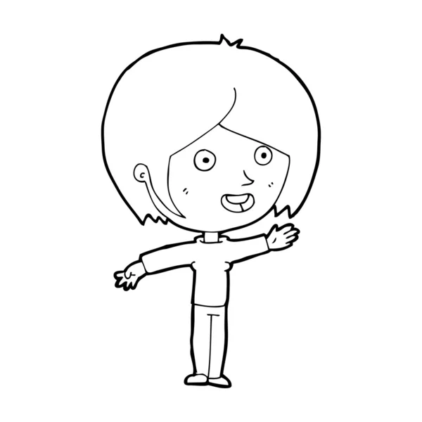 Dibujos animados chica feliz saludando — Archivo Imágenes Vectoriales
